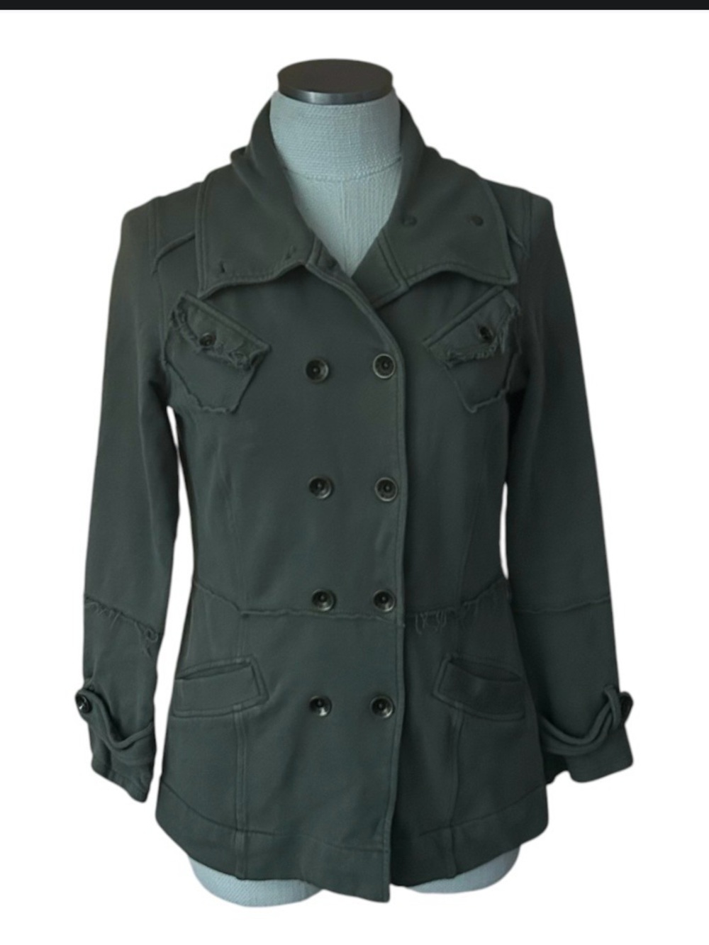 Y2K American Rag Cie Military Jacket M Olive Green Double Breasted Distressed